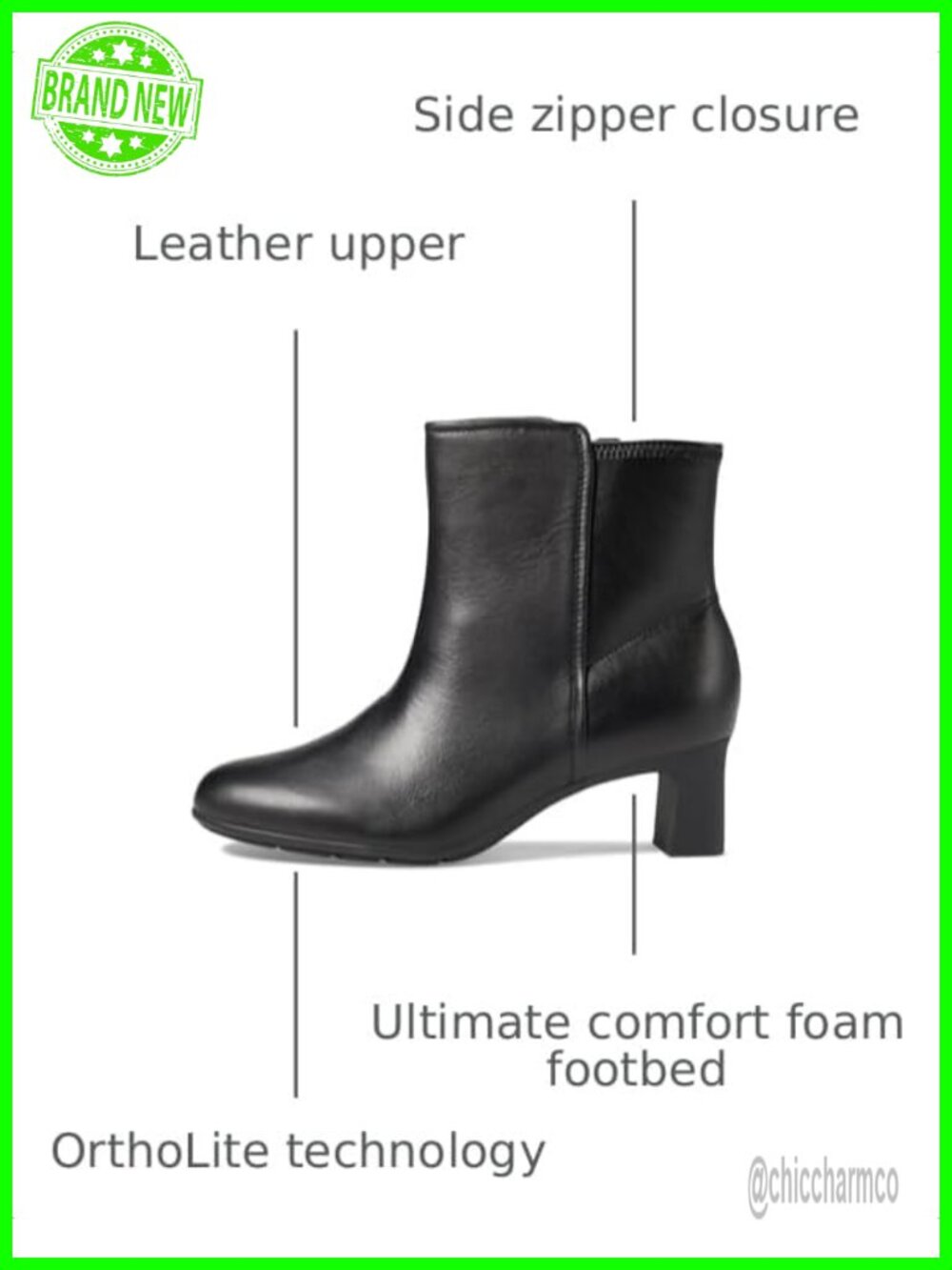 Leather Mid-Calf Boot with Side Zipper and Block Heel - Picture 2 of 6